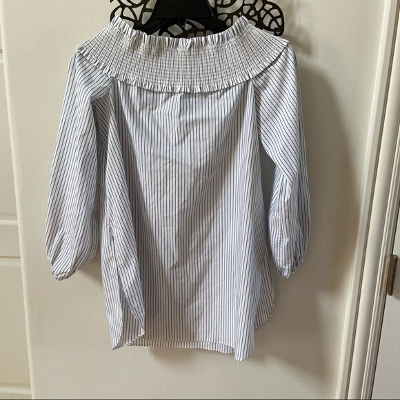 TIBI Stripe Off the Shoulder Smock Tunic Blouse 00 - Picture 6 of 14